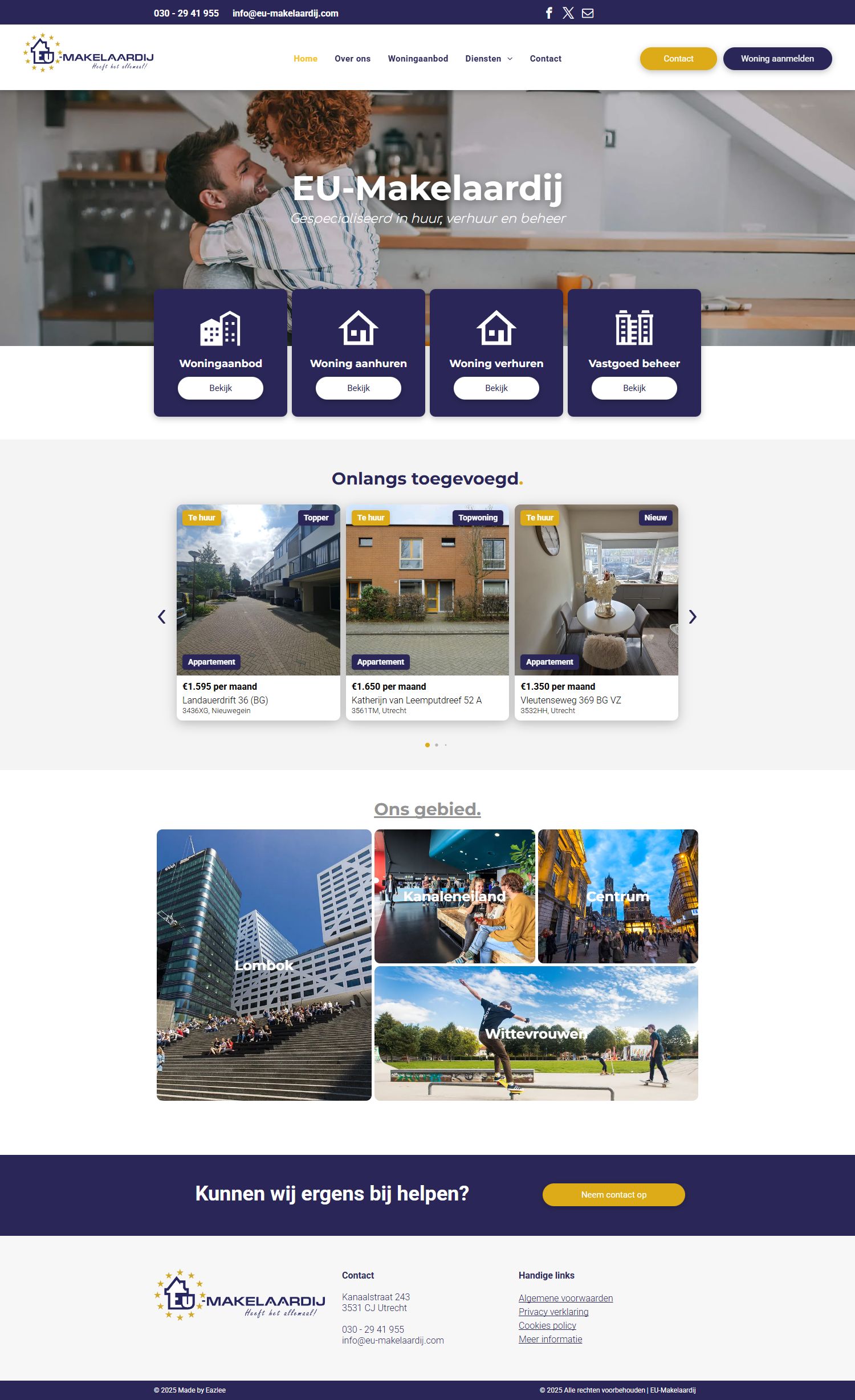 Screenshot van de website van www.eu-makelaardij.com