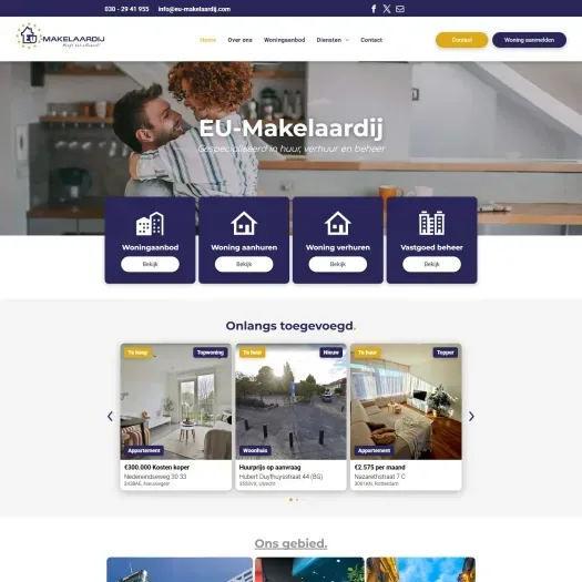 Screenshot van de website van www.eu-makelaardij.com