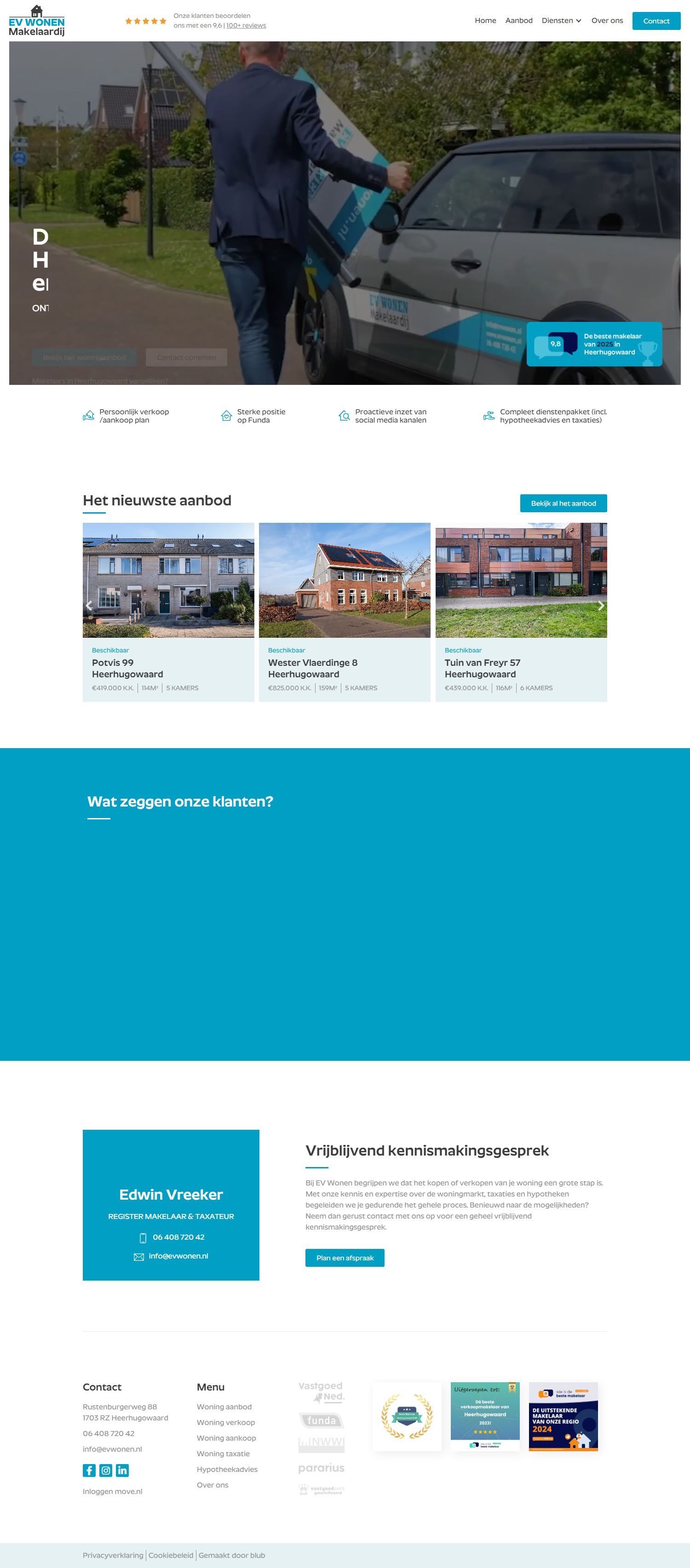 Screenshot van de website van www.evwonen.nl