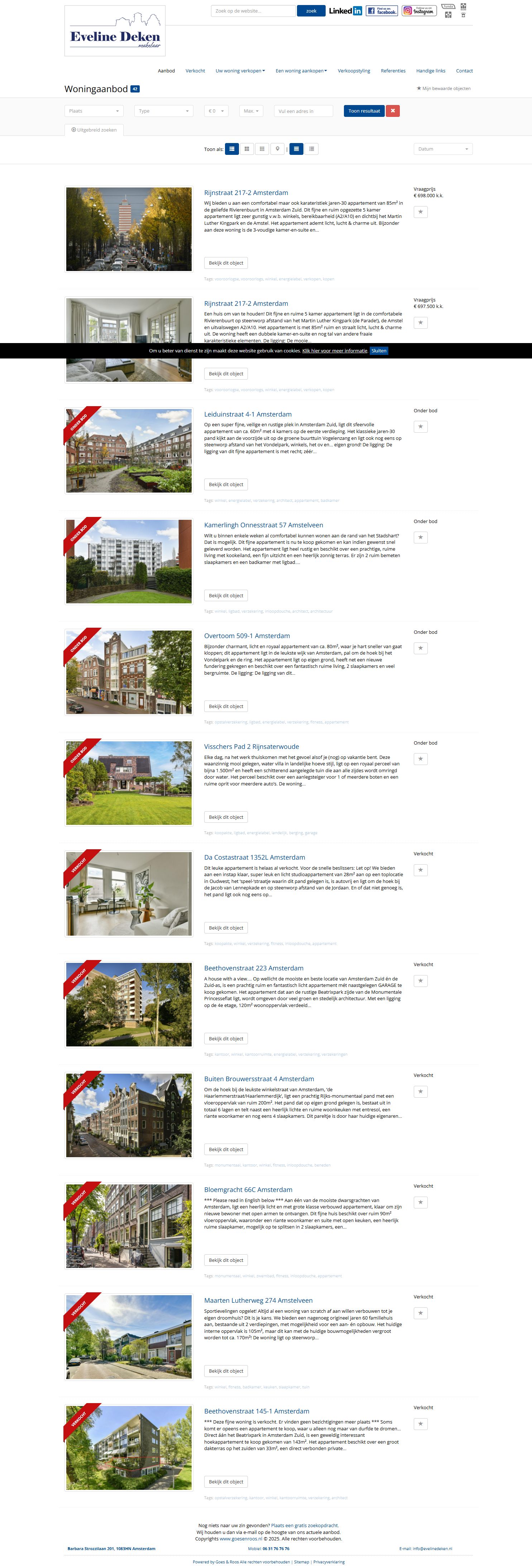 Screenshot van de website van www.evelinedeken.nl