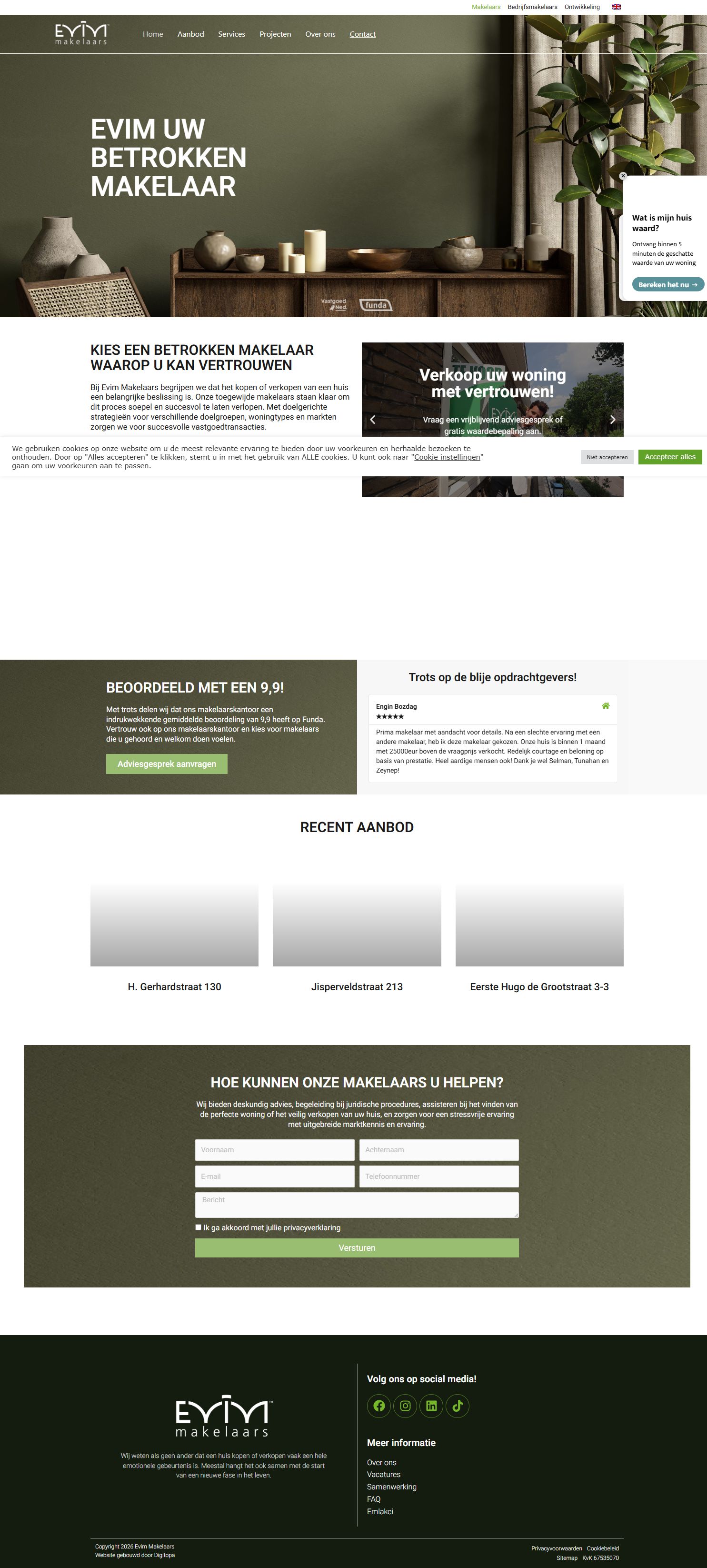 Screenshot van de website van www.evimmakelaars.nl