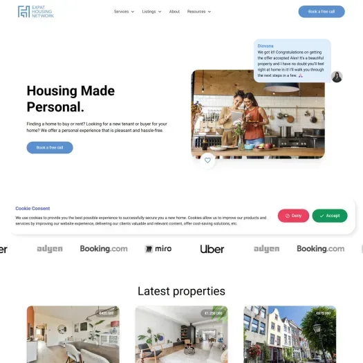 Screenshot van de website van www.expathousingnetwork.nl