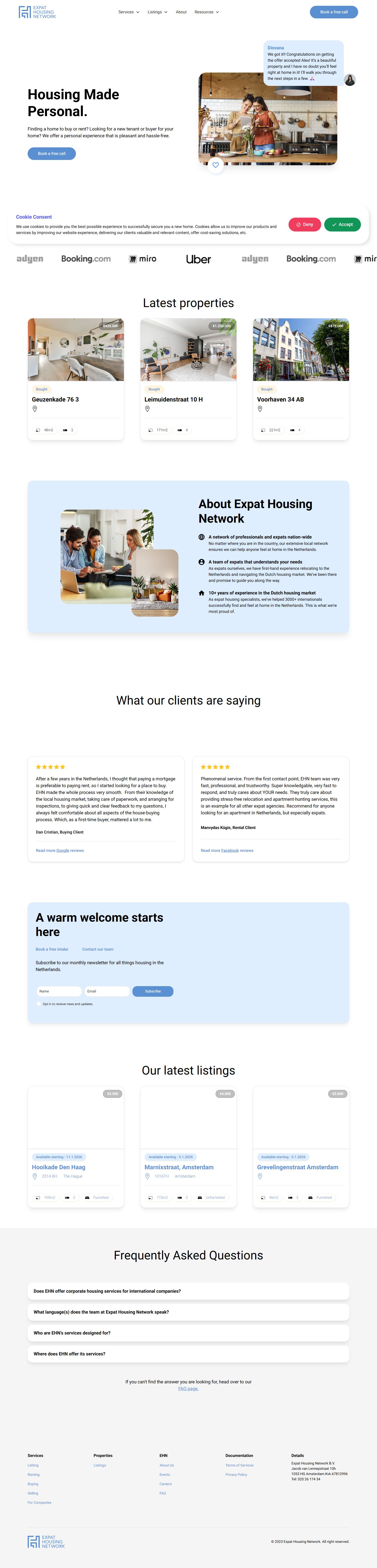 Screenshot van de website van www.expathousingnetwork.nl