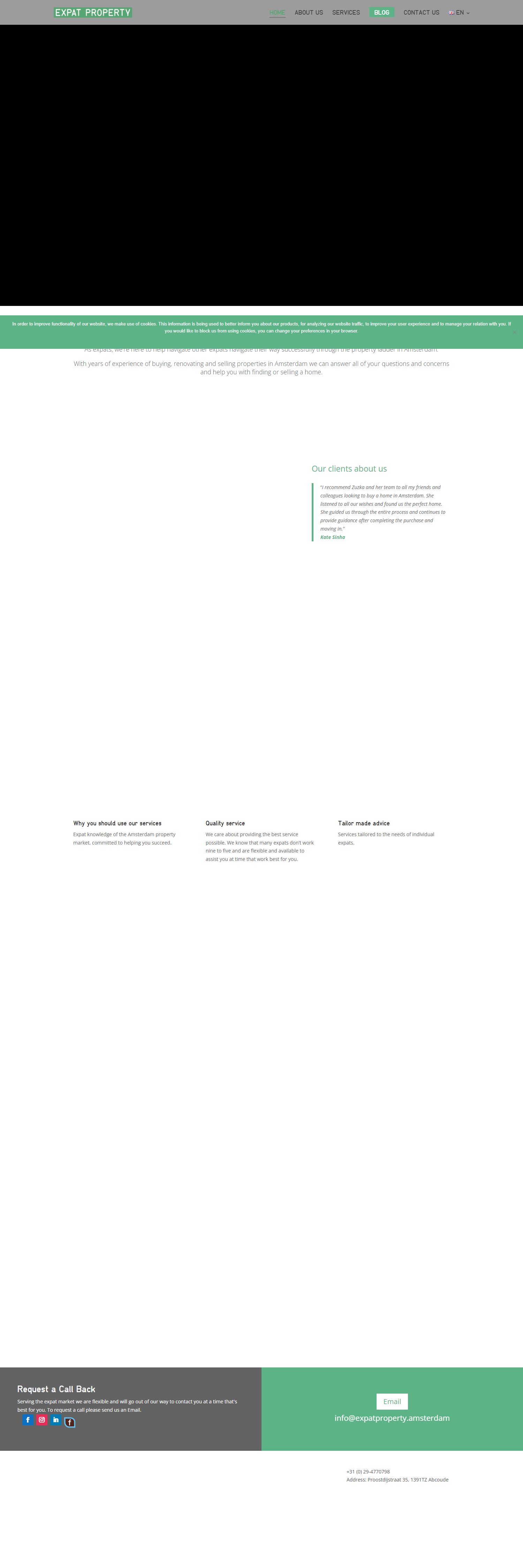 Screenshot van de website van expatproperty.amsterdam