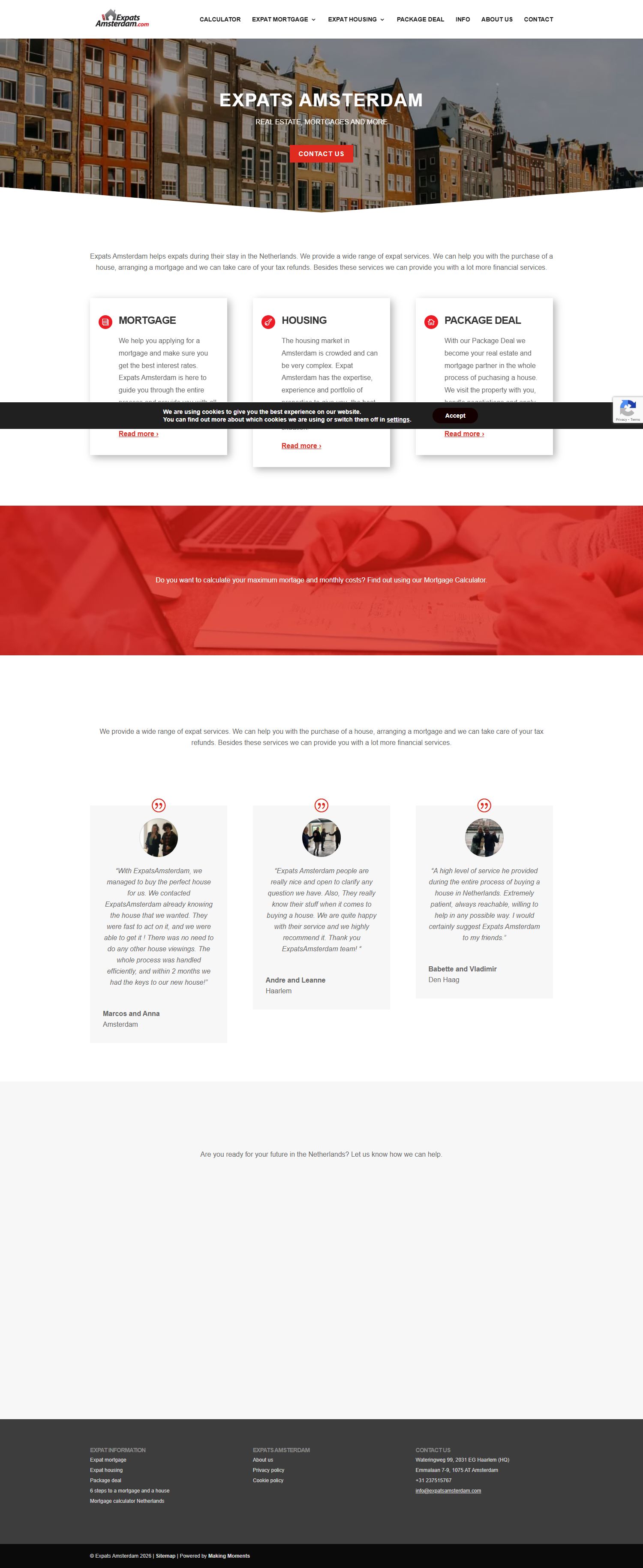 Screenshot van de website van www.expatsamsterdam.com