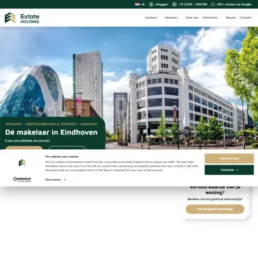 Screenshot van de website van www.extatehousing.nl