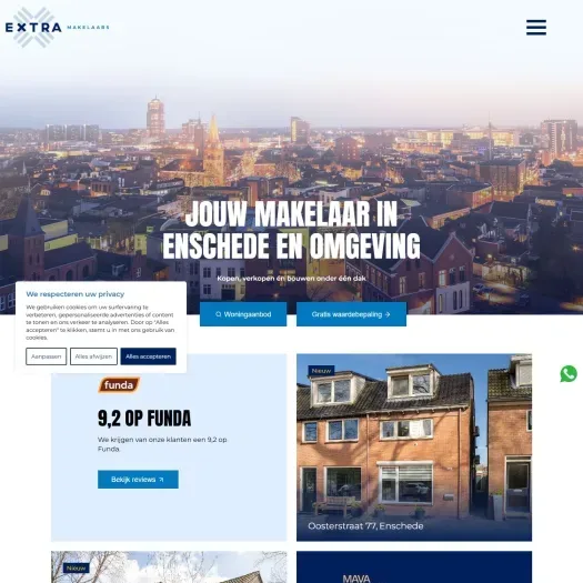 Screenshot van de website van www.extramakelaars.nl