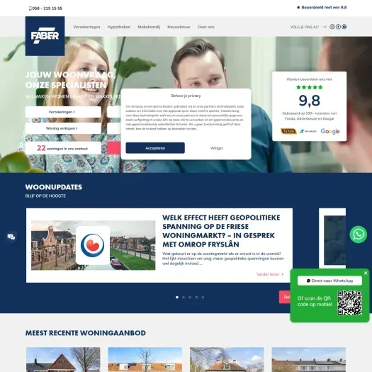 Screenshot van de website van www.faberwonen.nl