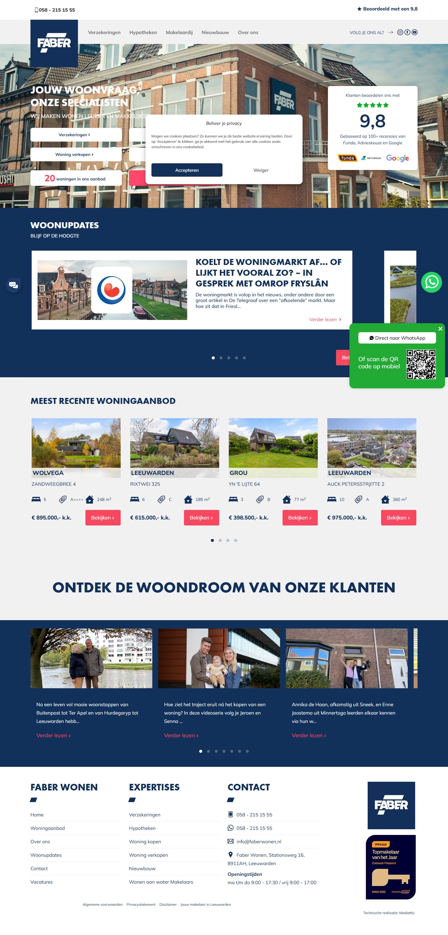 Screenshot van de website van www.faberwonen.nl