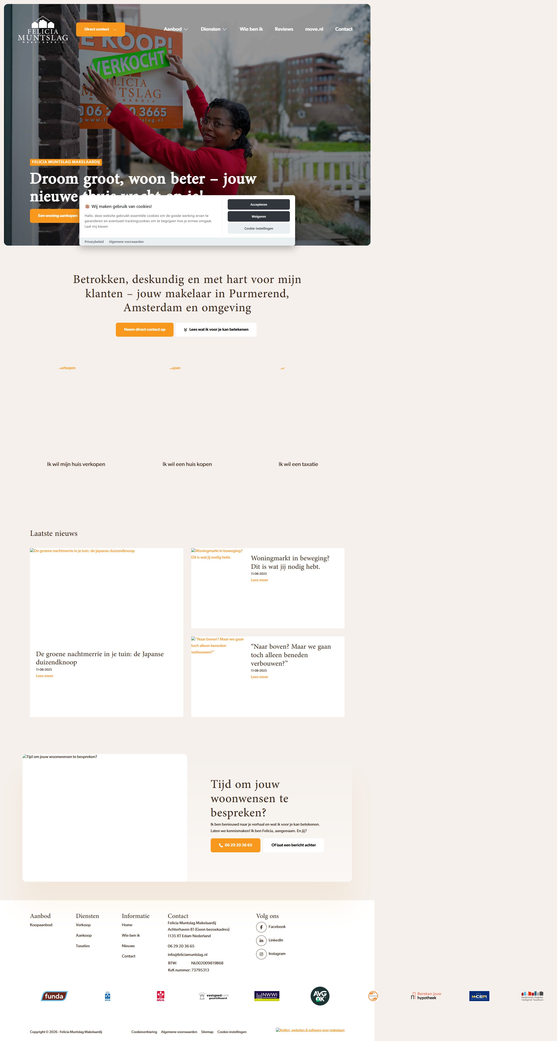 Screenshot van de website van www.feliciamuntslag.nl