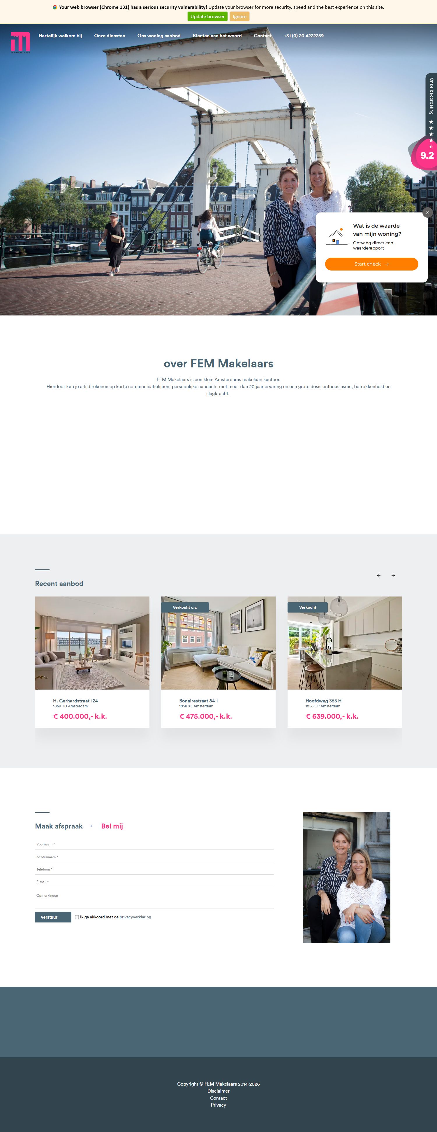 Screenshot van de website van www.femmakelaars.nl