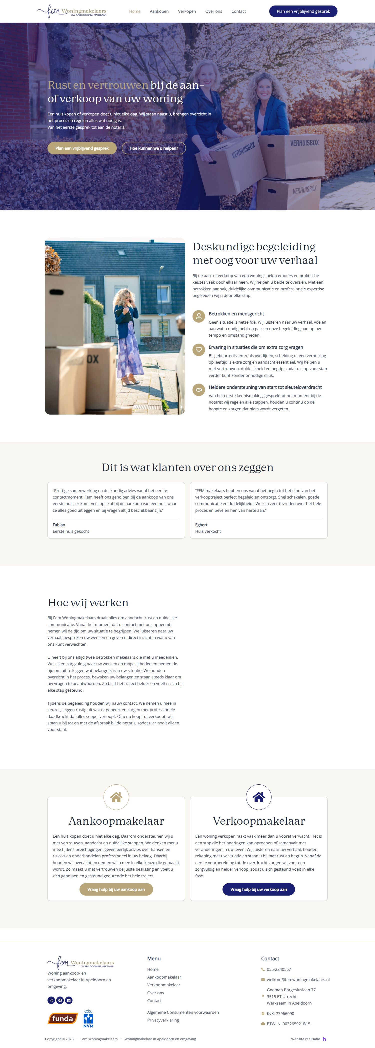 Screenshot van de website van www.femwoningmakelaars.nl