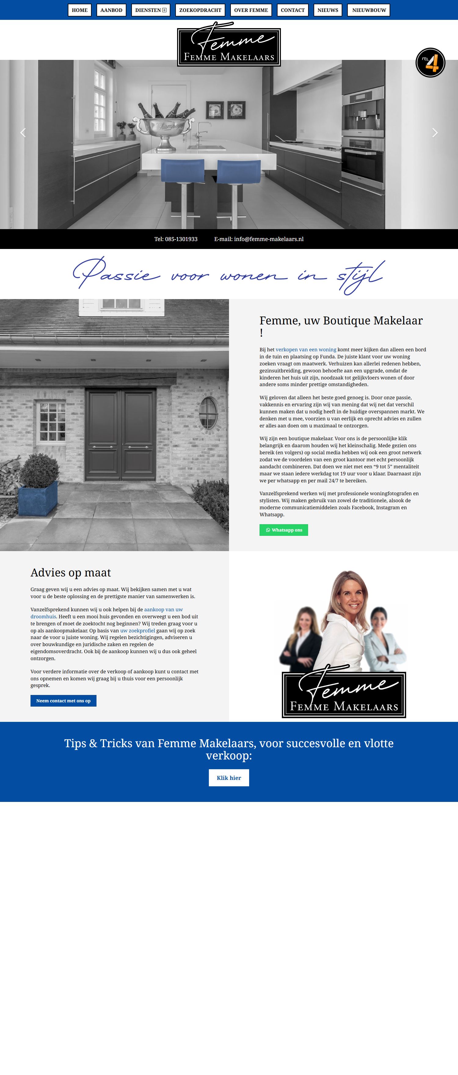 Screenshot van de website van www.femme-makelaars.nl