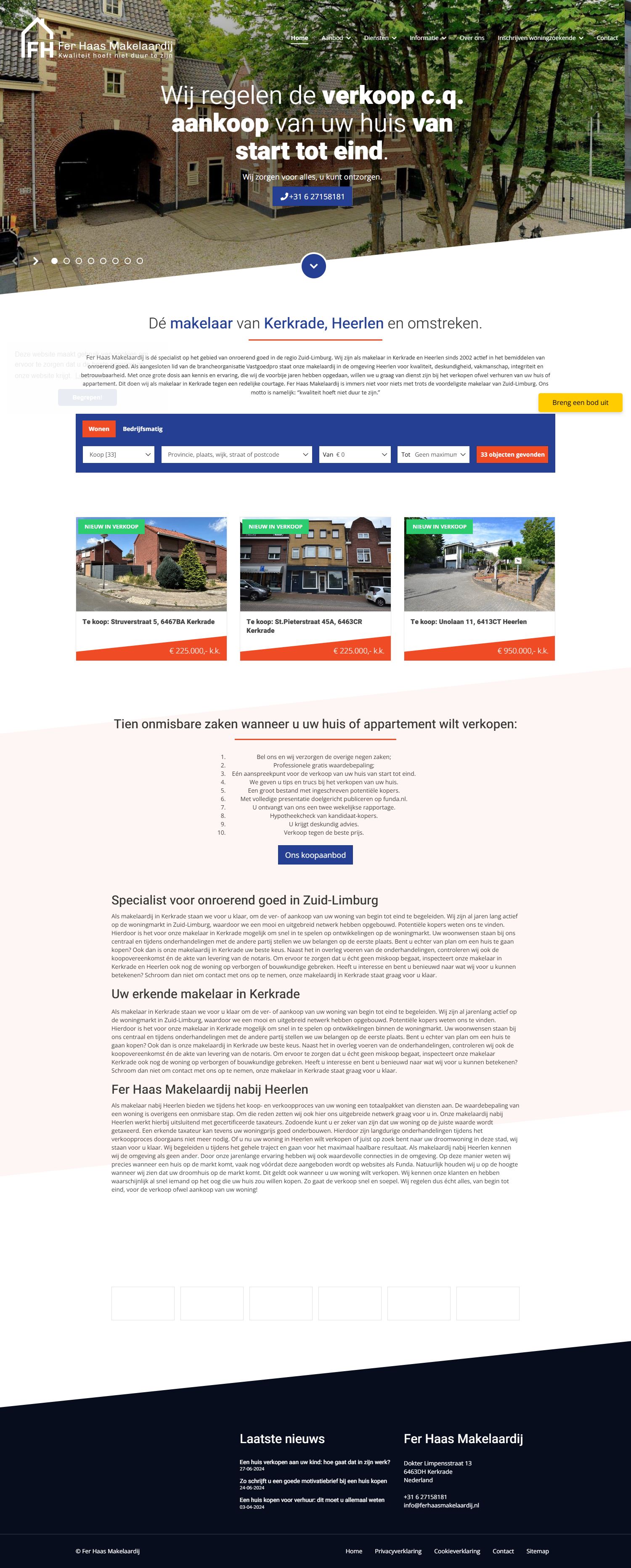 Screenshot van de website van www.ferhaasmakelaardij.nl