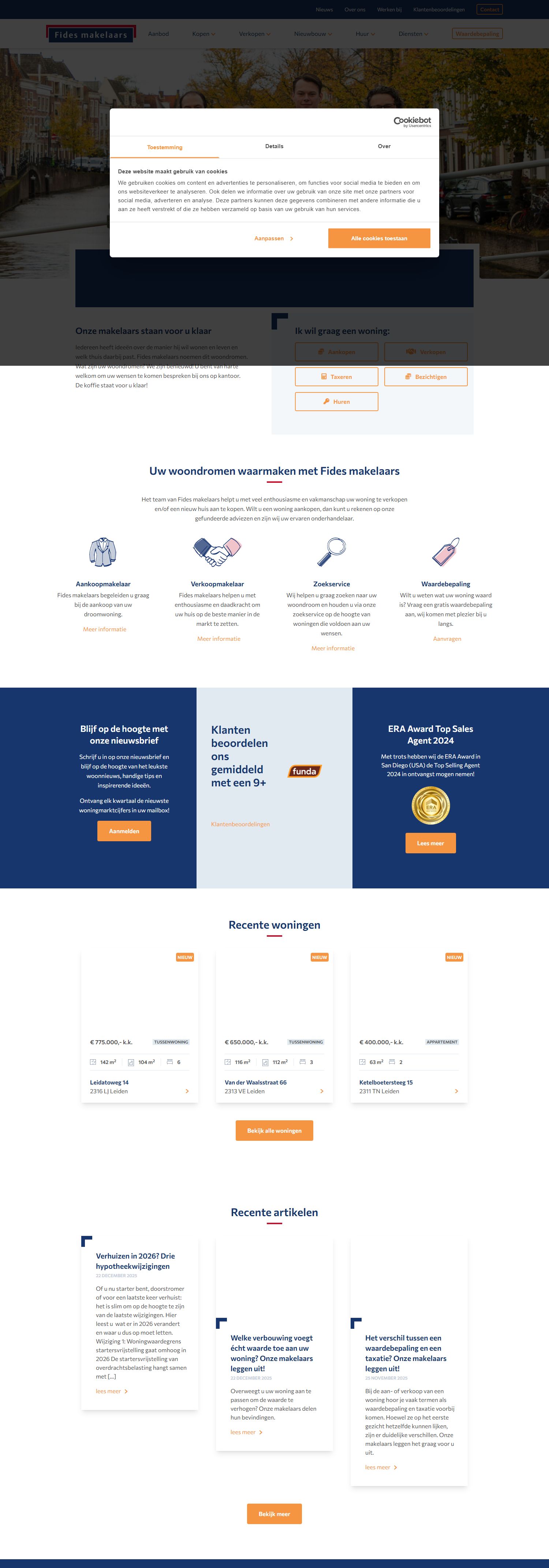 Screenshot van de website van www.fidesmakelaarsleiden.nl