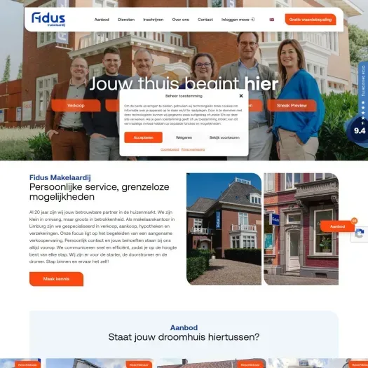 Capture d'écran du site web de makelaardij.fidus.nu