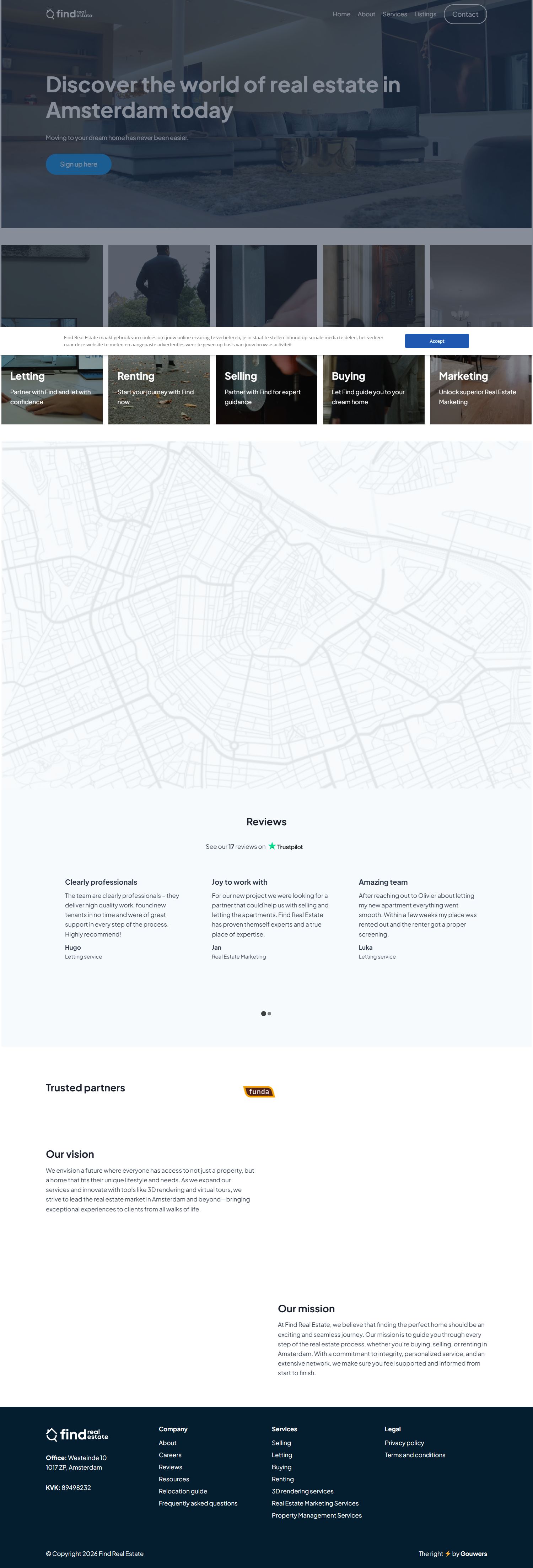 Screenshot van de website van findrealestate.nl