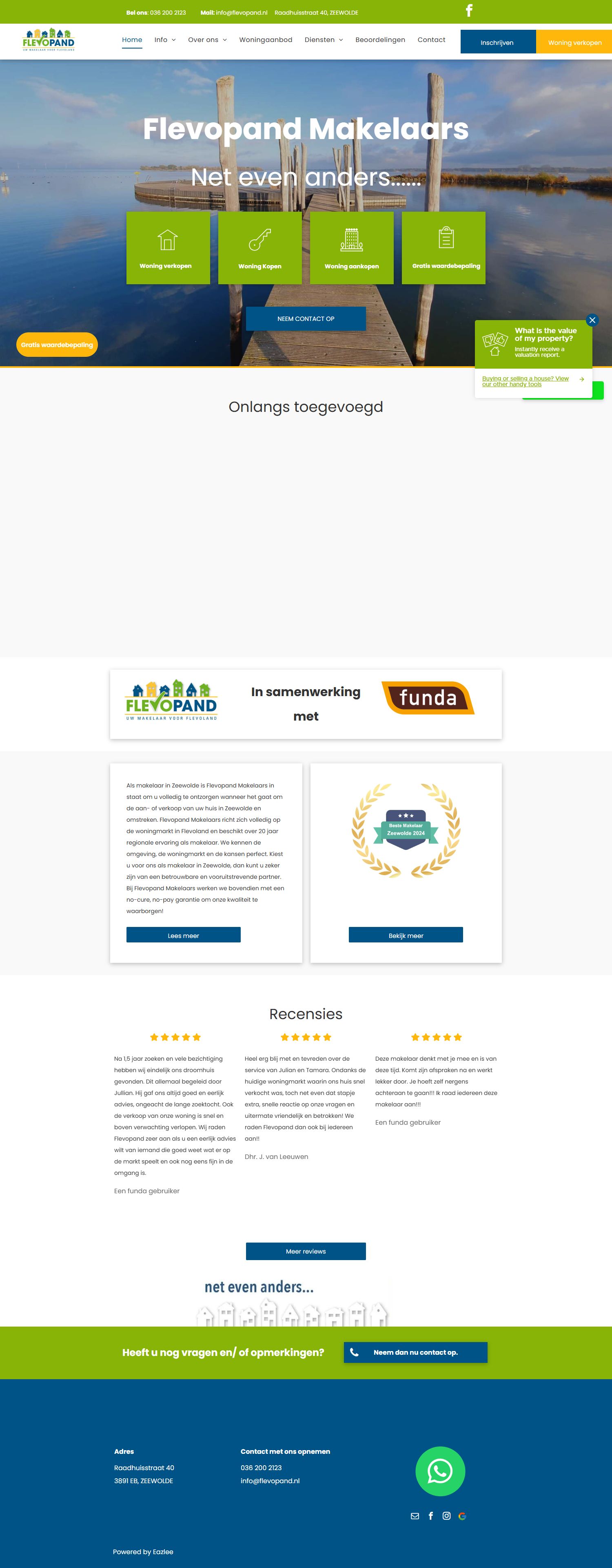 Screenshot van de website van www.flevopand.nl