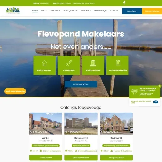 Screenshot of the website of www.flevopand.nl