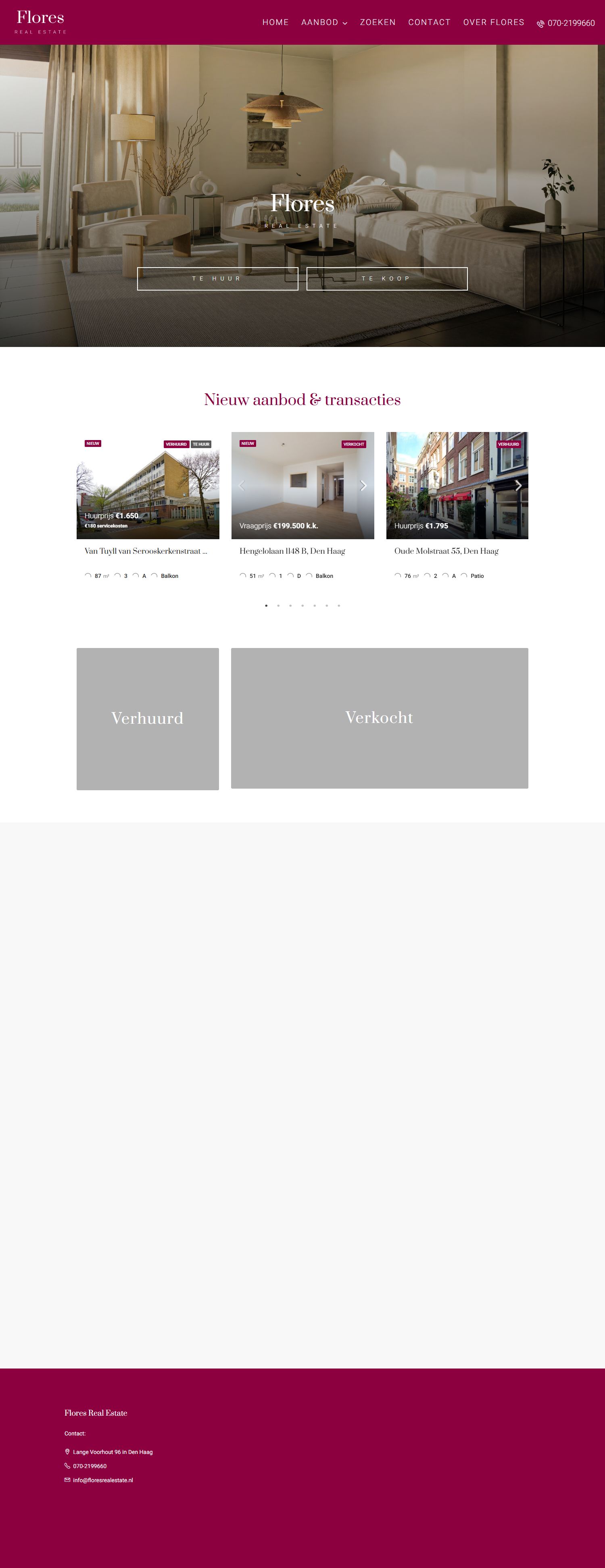 Screenshot van de website van www.floresrealestate.nl