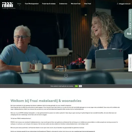 Screenshot van de website van www.fraaimakelaardij.nl