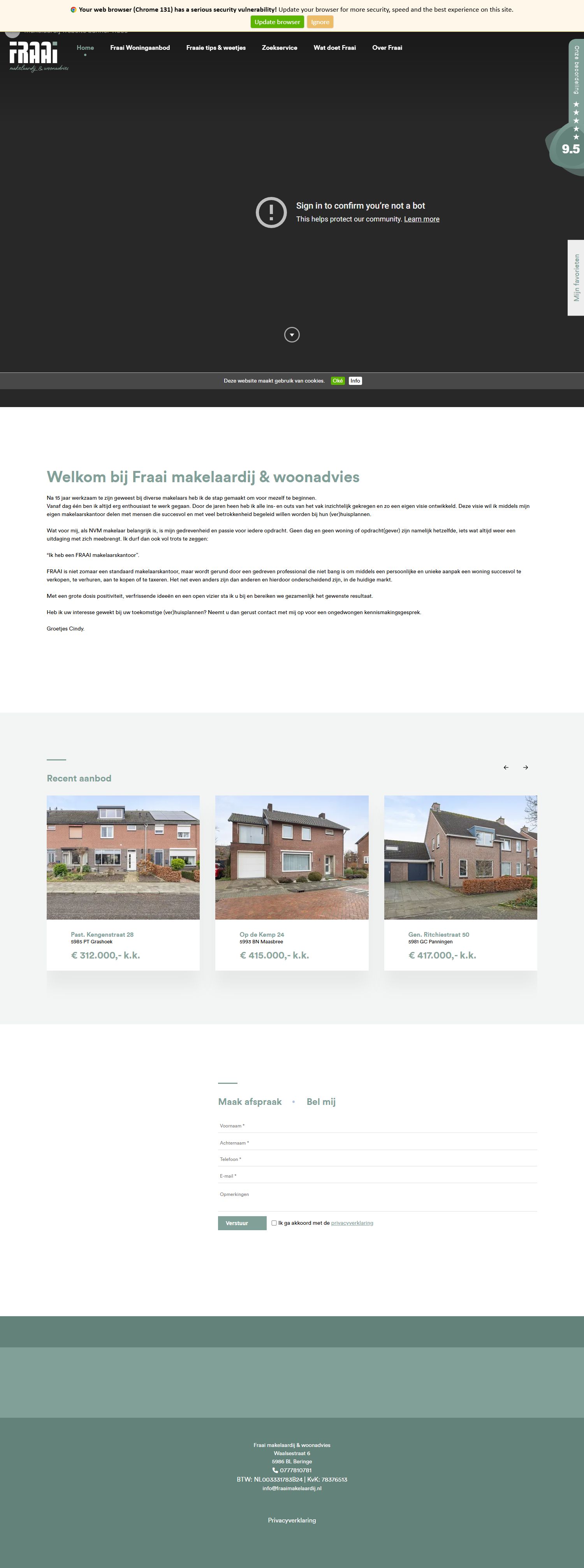 Screenshot van de website van www.fraaimakelaardij.nl