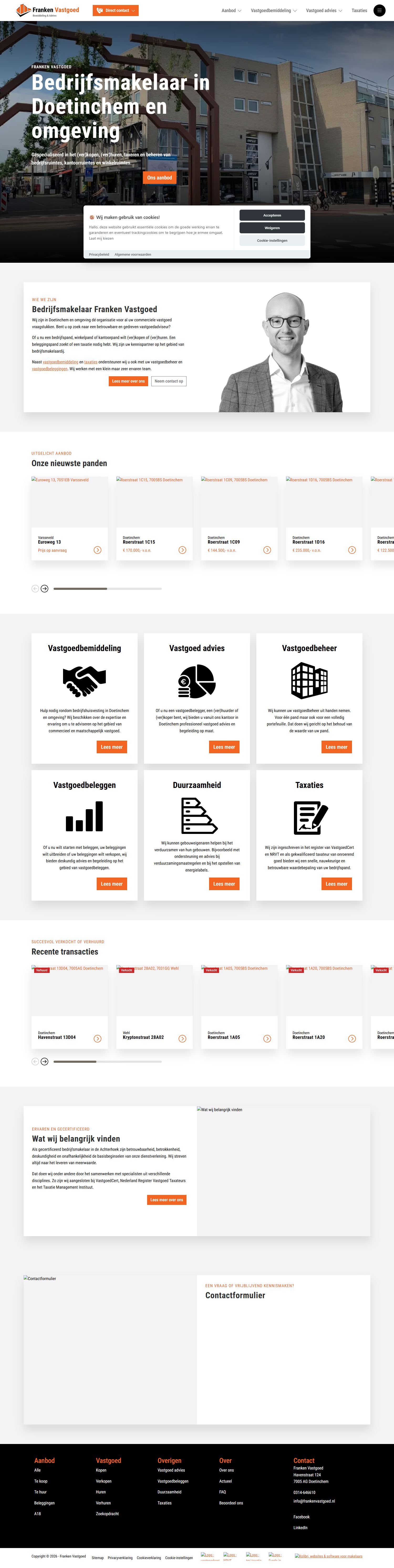Screenshot van de website van www.frankenvastgoed.nl