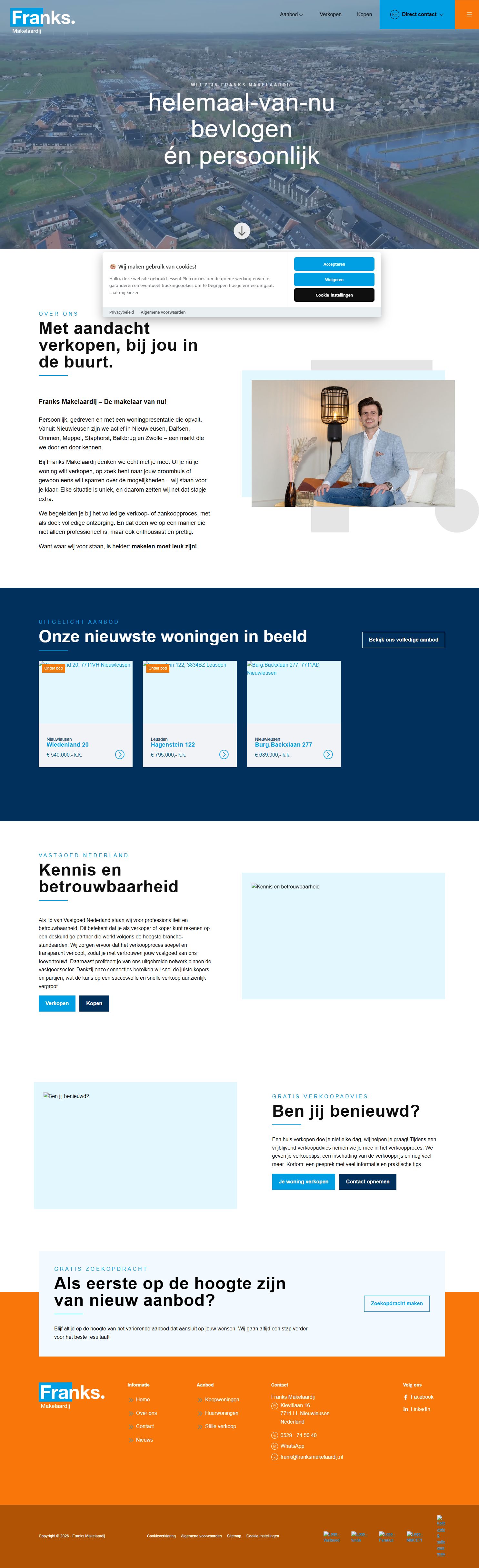 Screenshot van de website van www.franksmakelaardij.nl