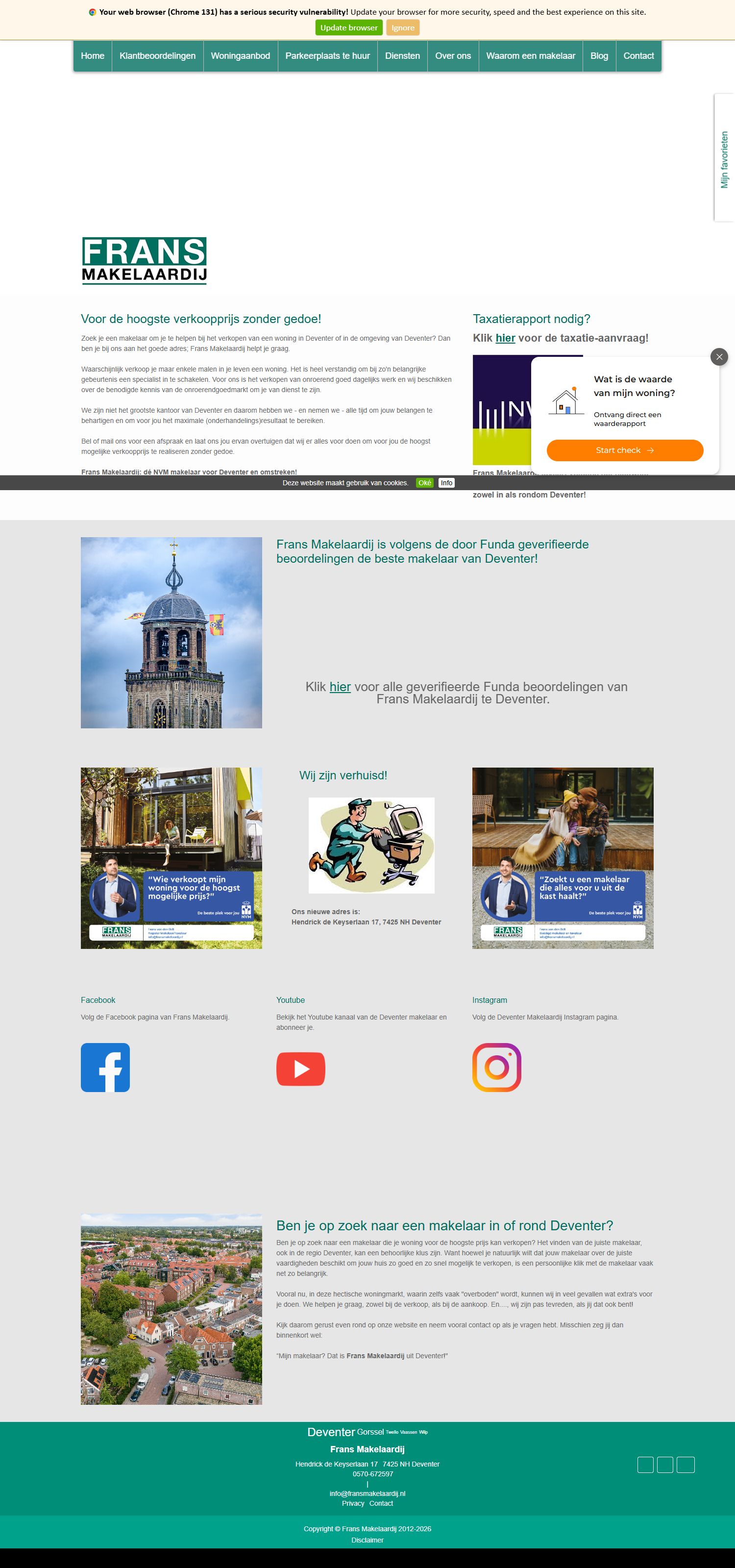 Screenshot van de website van www.fransmakelaardij.nl