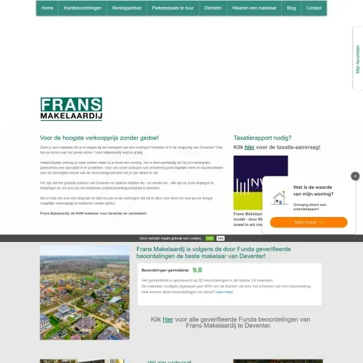 Screenshot van de website van www.fransmakelaardij.nl