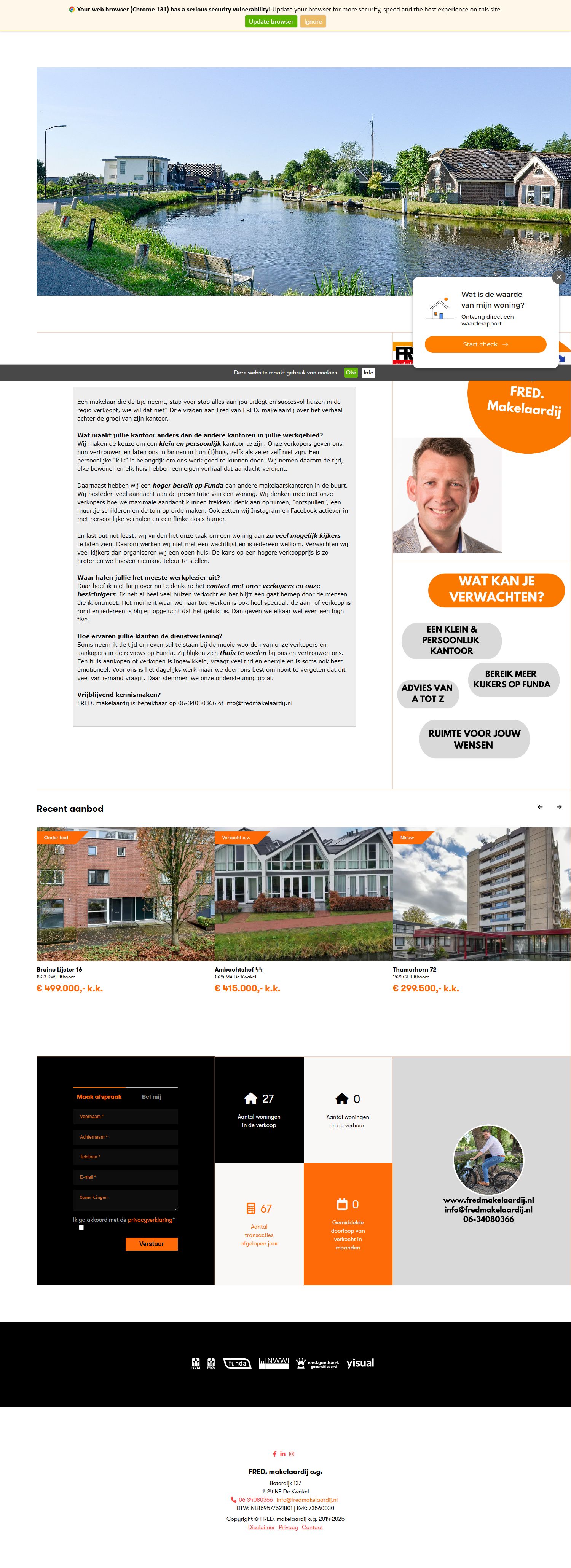 Screenshot van de website van www.fredmakelaardij.nl