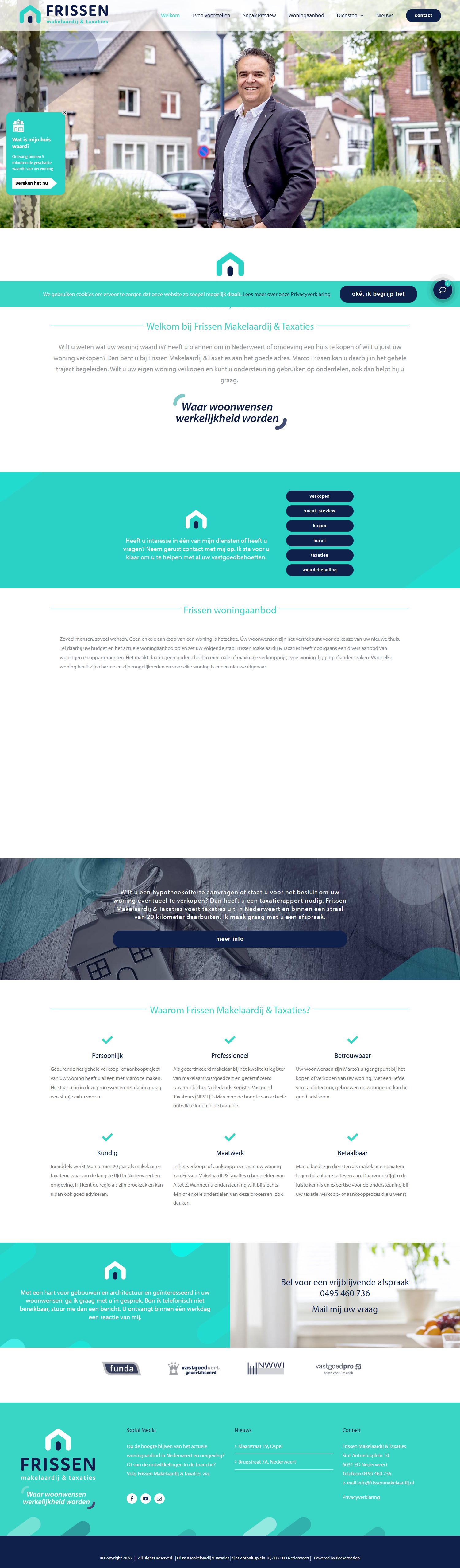 Screenshot van de website van www.frissenmakelaardij.nl