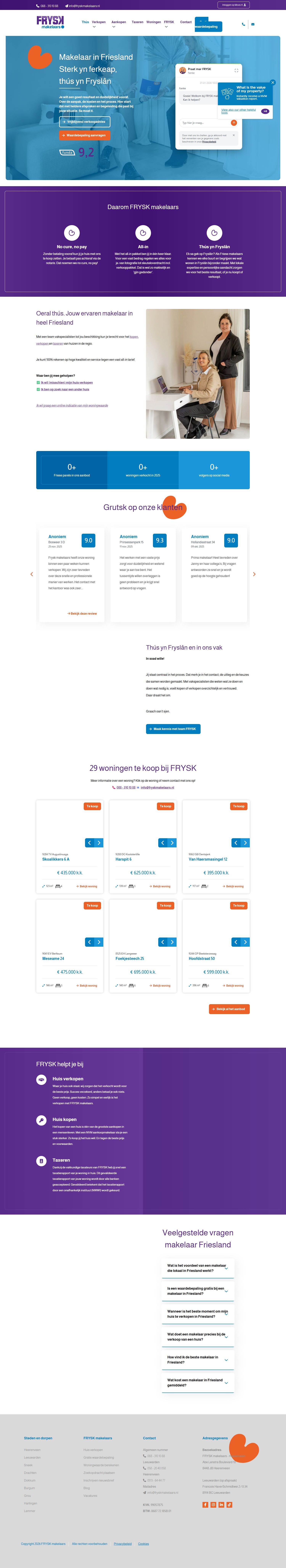 Screenshot van de website van www.fryskmakelaars.nl