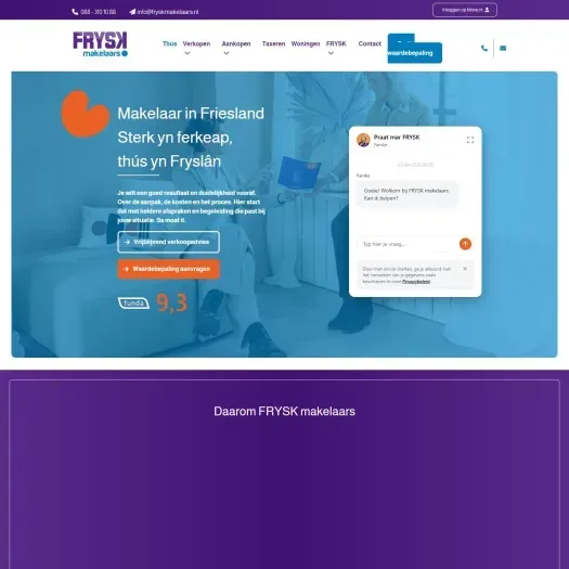 Screenshot van de website van www.fryskmakelaars.nl
