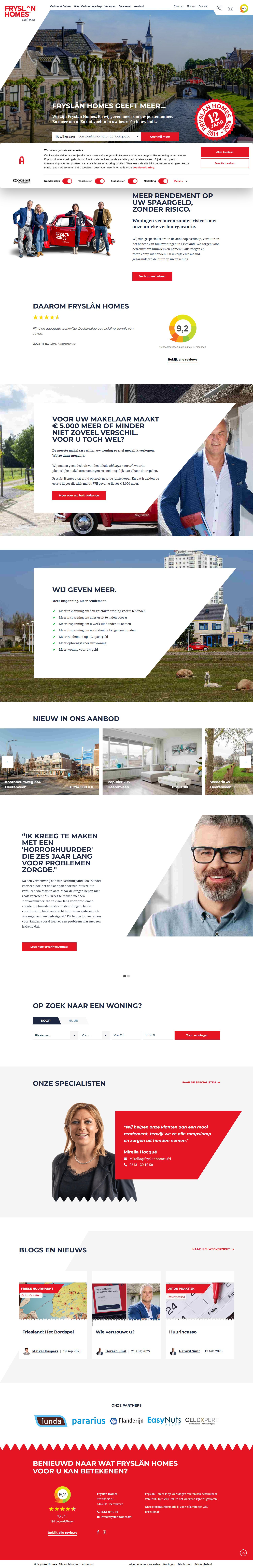 Screenshot van de website van www.fryslanhomes.frl