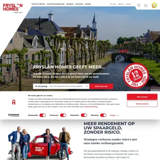Screenshot van de website van www.fryslanhomes.frl