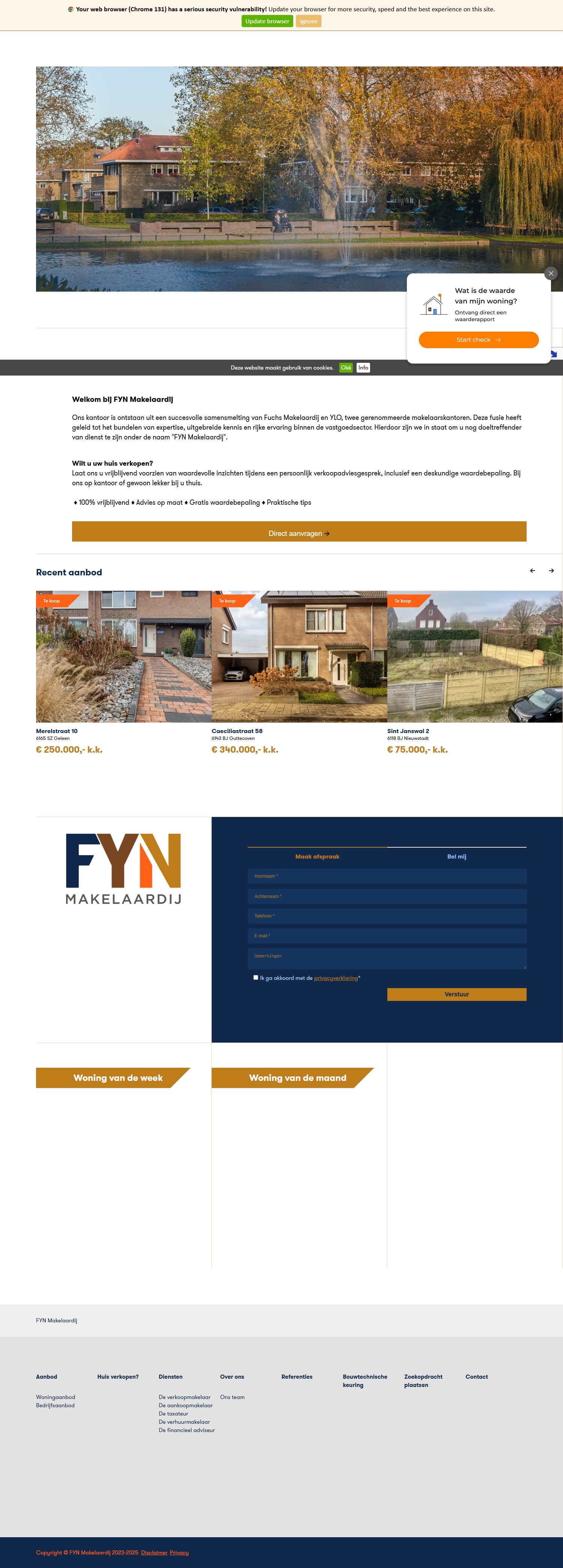 Screenshot van de website van www.fynmakelaardij.nl