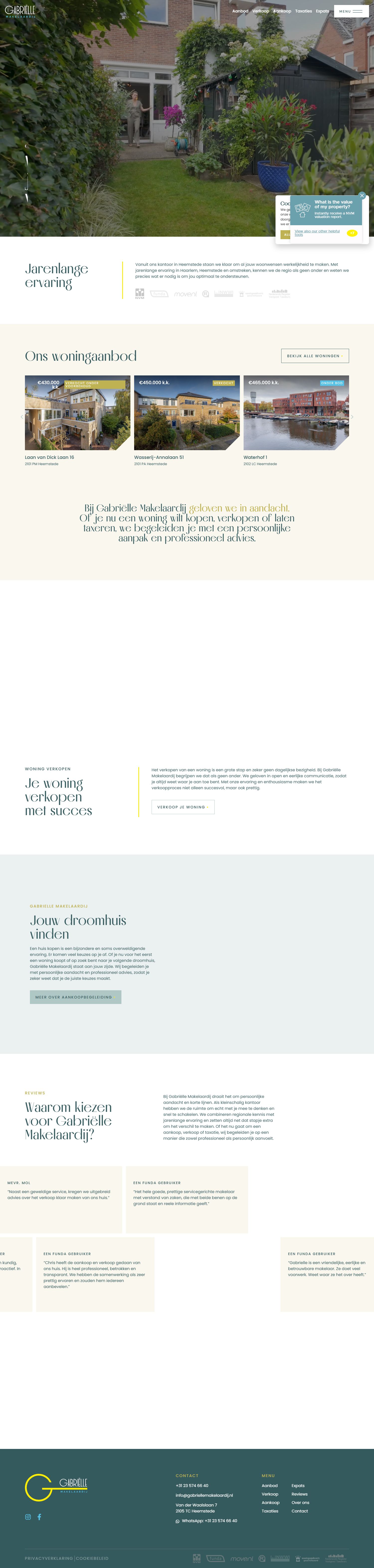 Screenshot van de website van www.gabriellemakelaardij.nl