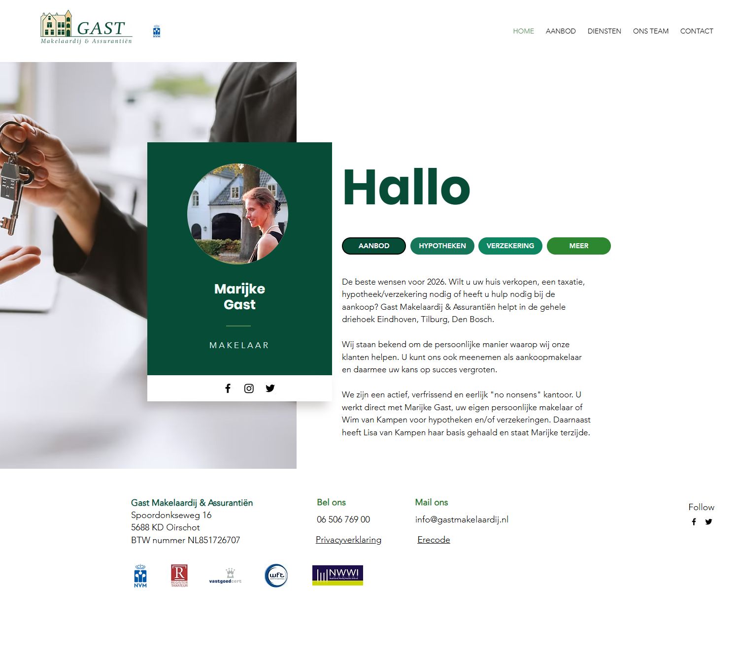 Screenshot van de website van www.gastmakelaardij.nl