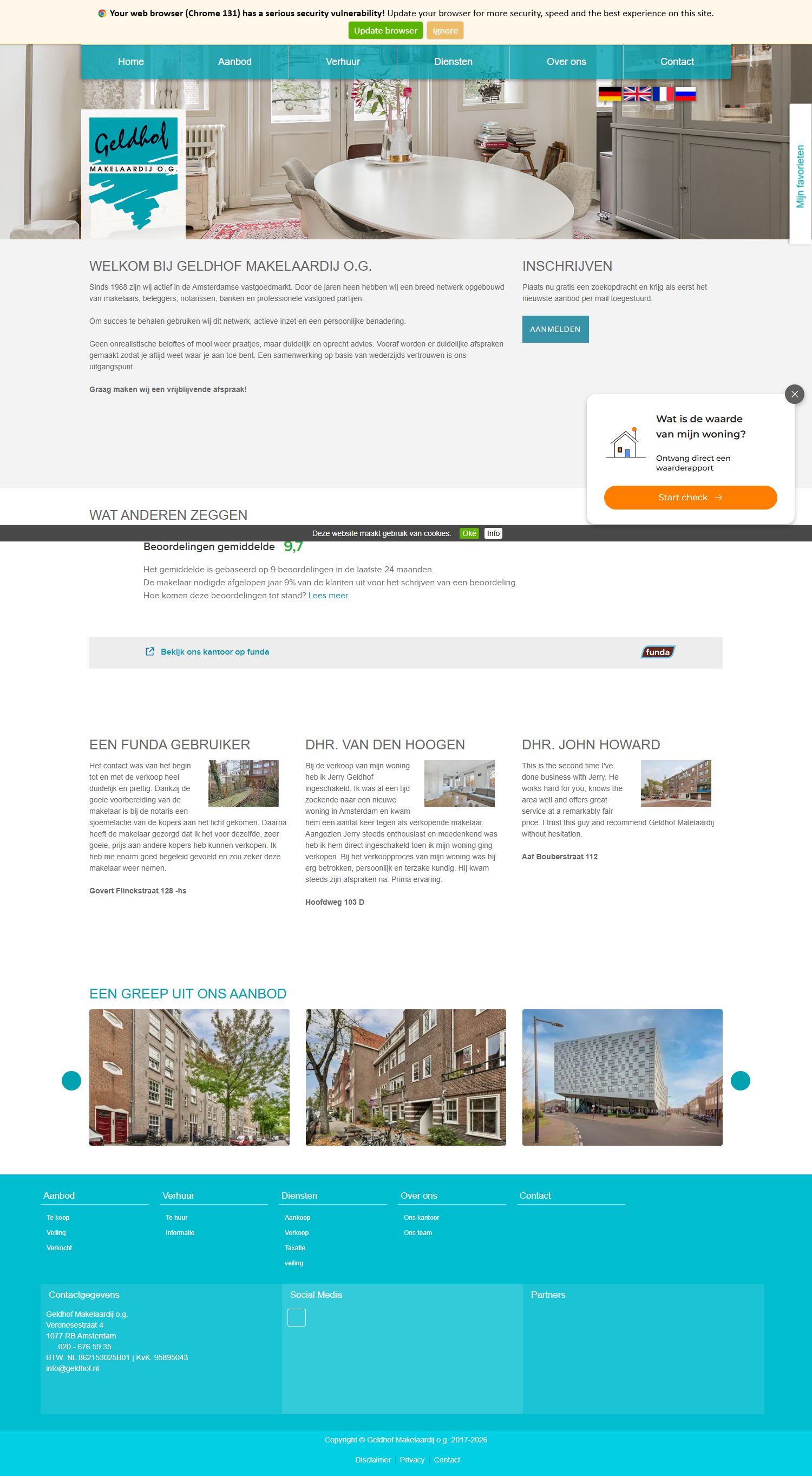 Screenshot van de website van www.geldhof.nl