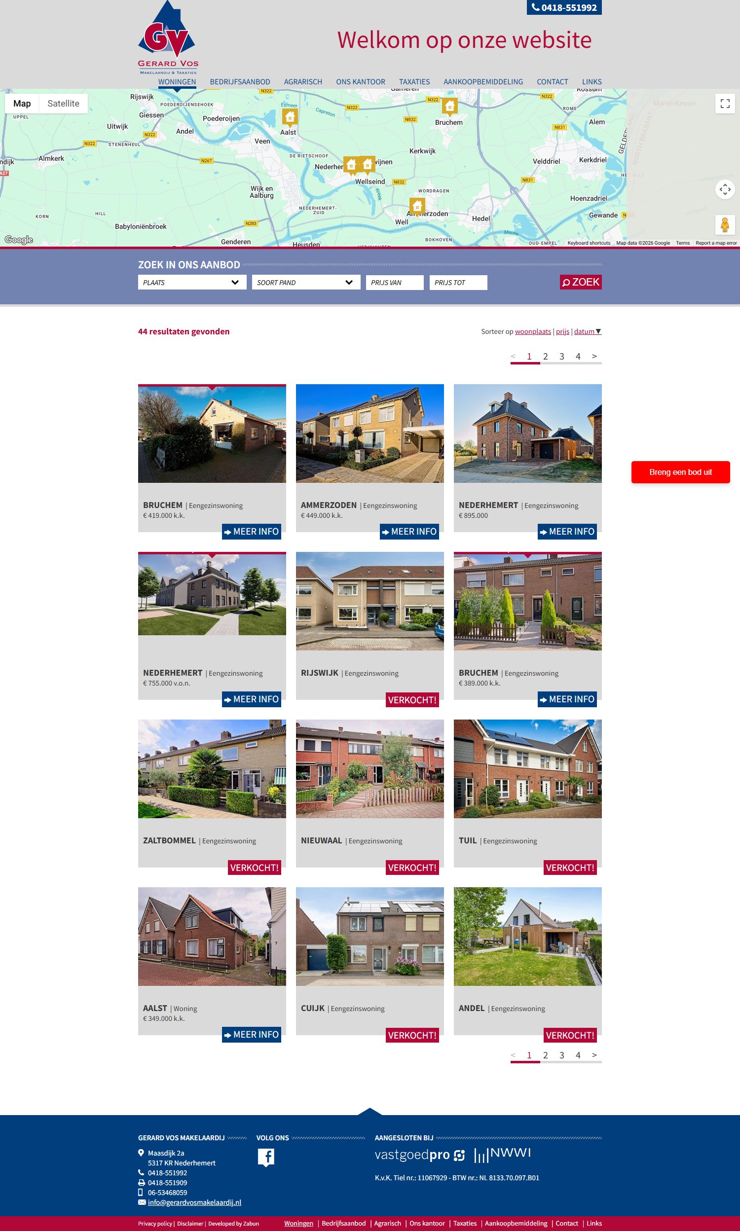 Screenshot van de website van www.gerardvosmakelaardij.nl