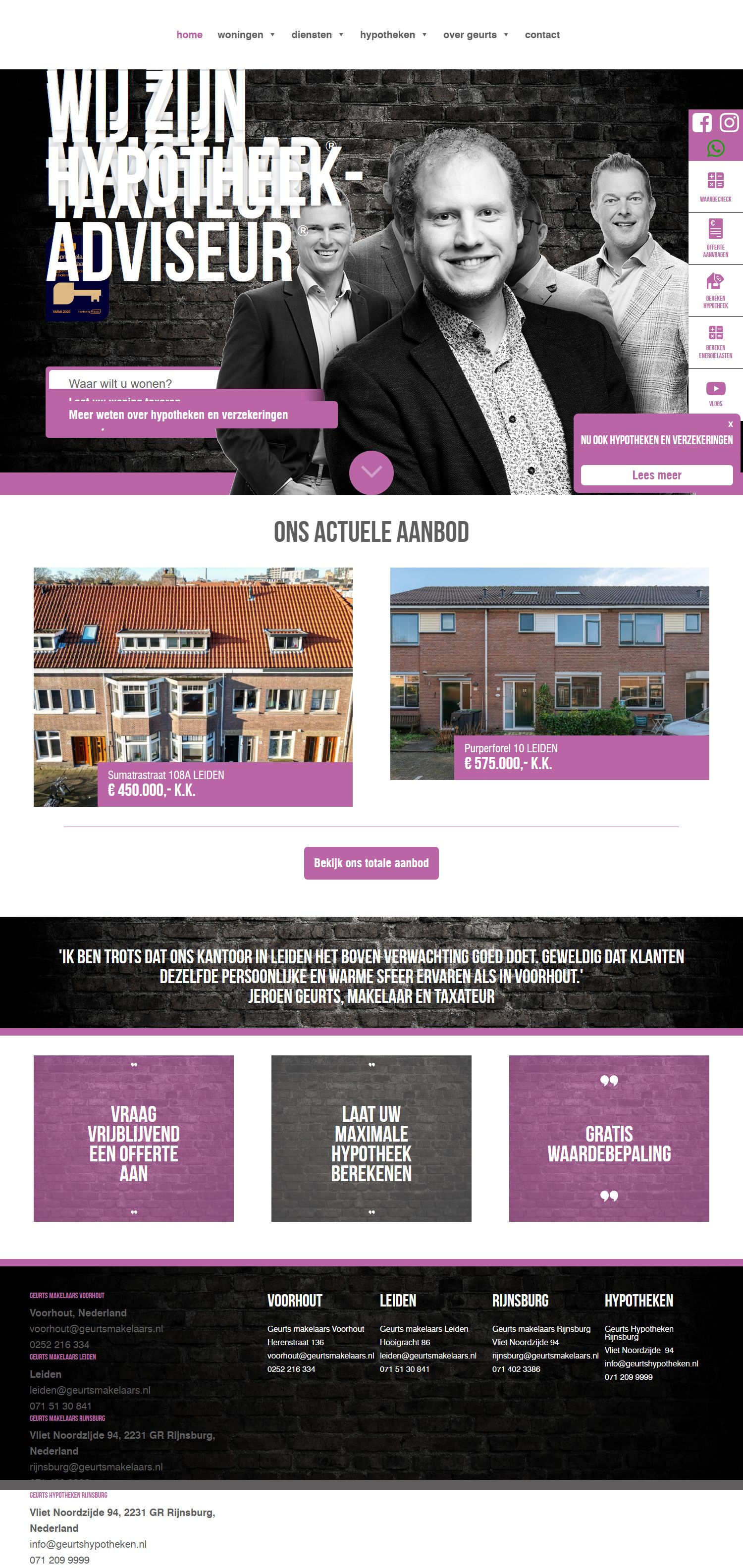 Screenshot van de website van www.geurtsmakelaars.nl