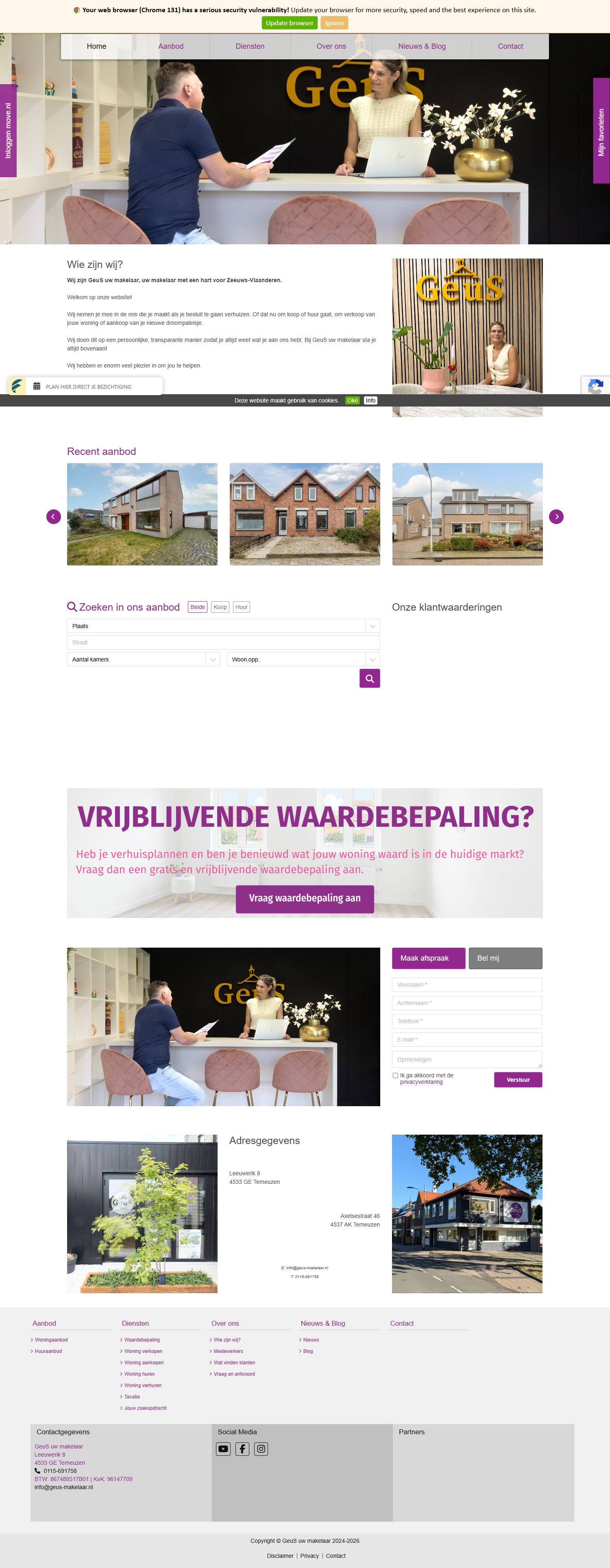 Screenshot van de website van www.geus-makelaar.nl