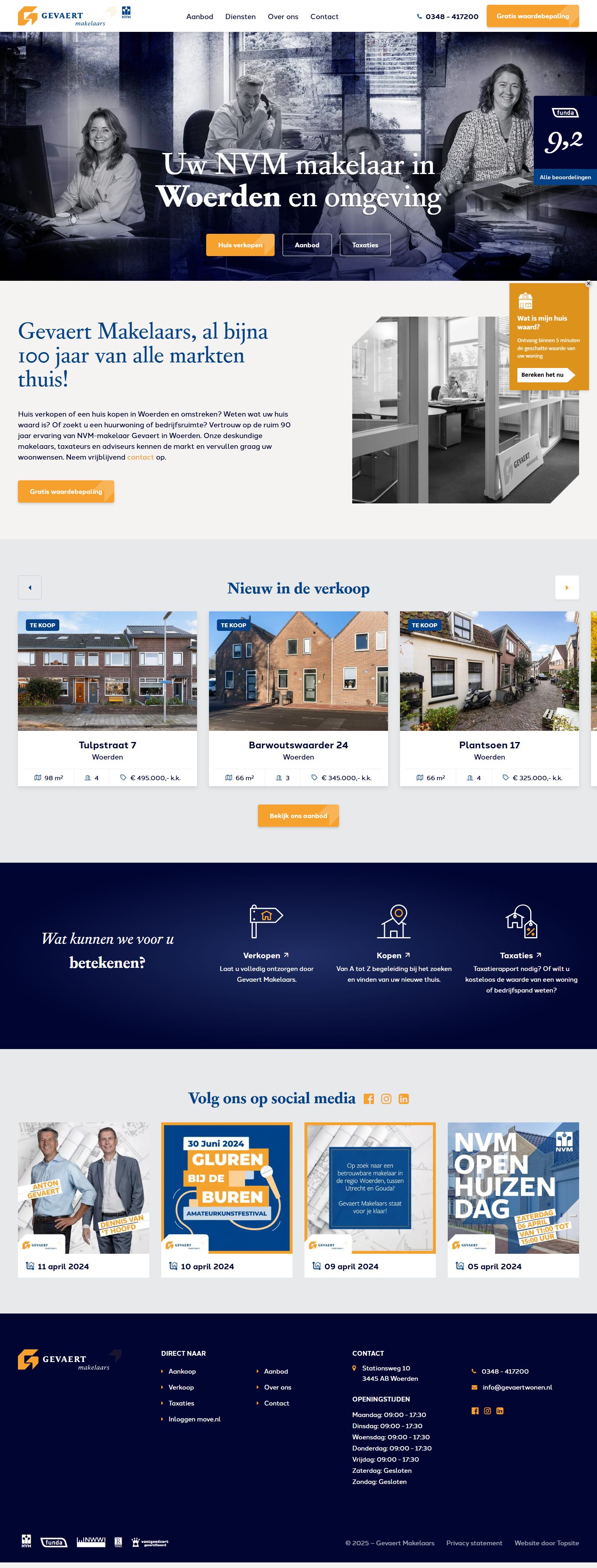 Screenshot van de website van www.gevaertnvmmakelaars.nl