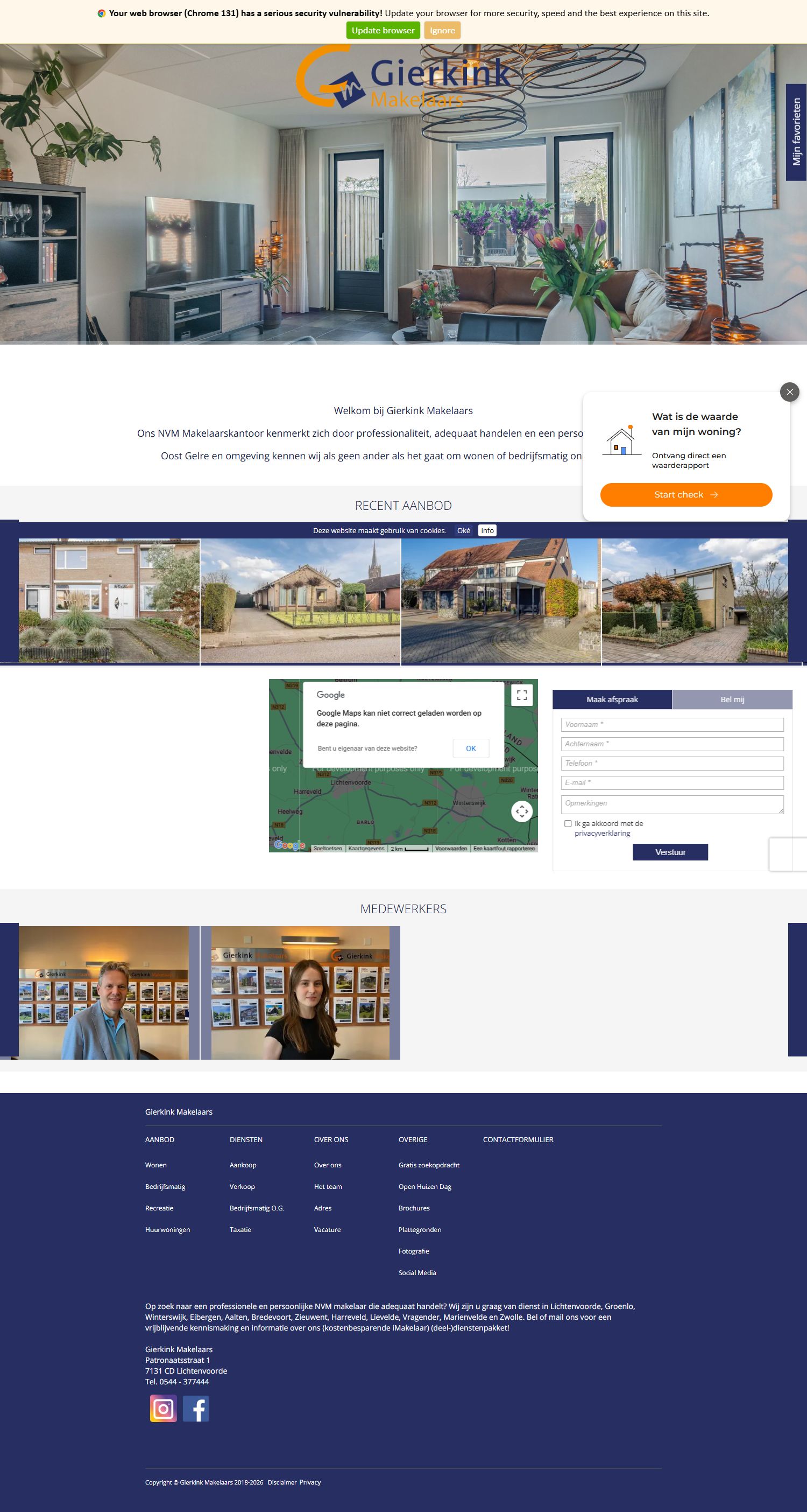 Screenshot van de website van www.gierkink.nl