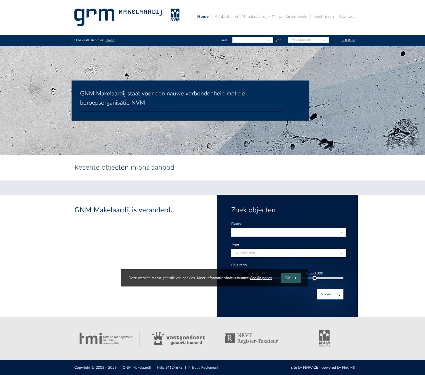 Screenshot van de website van www.gnmmakelaardij.nl
