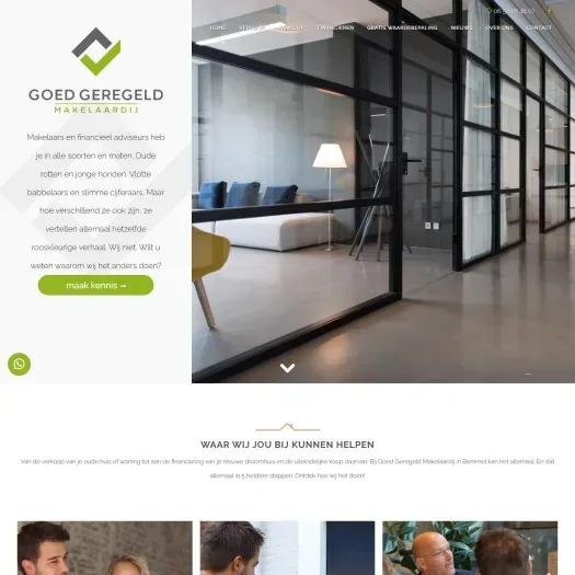Screenshot van de website van www.goedgeregeldmakelaardij.nl