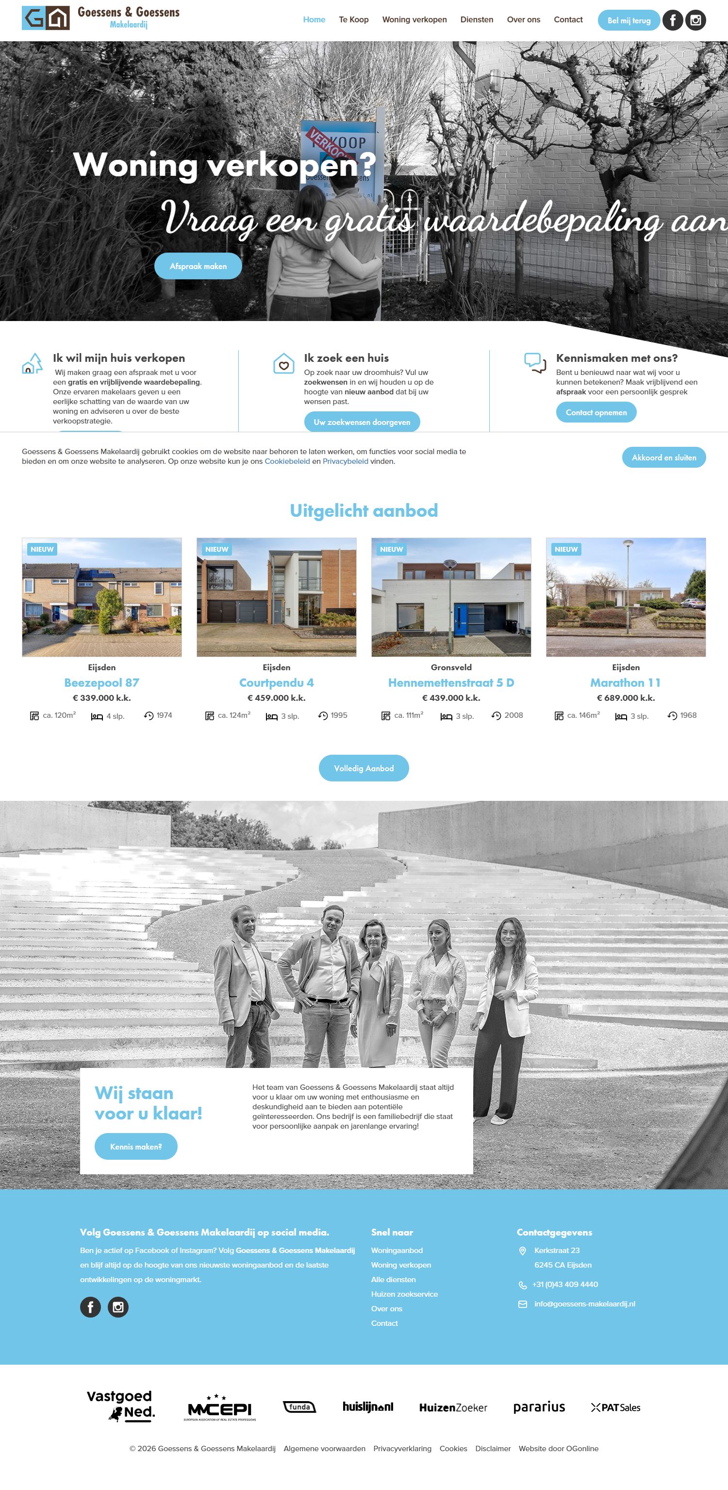 Screenshot van de website van www.goessens-makelaardij.nl