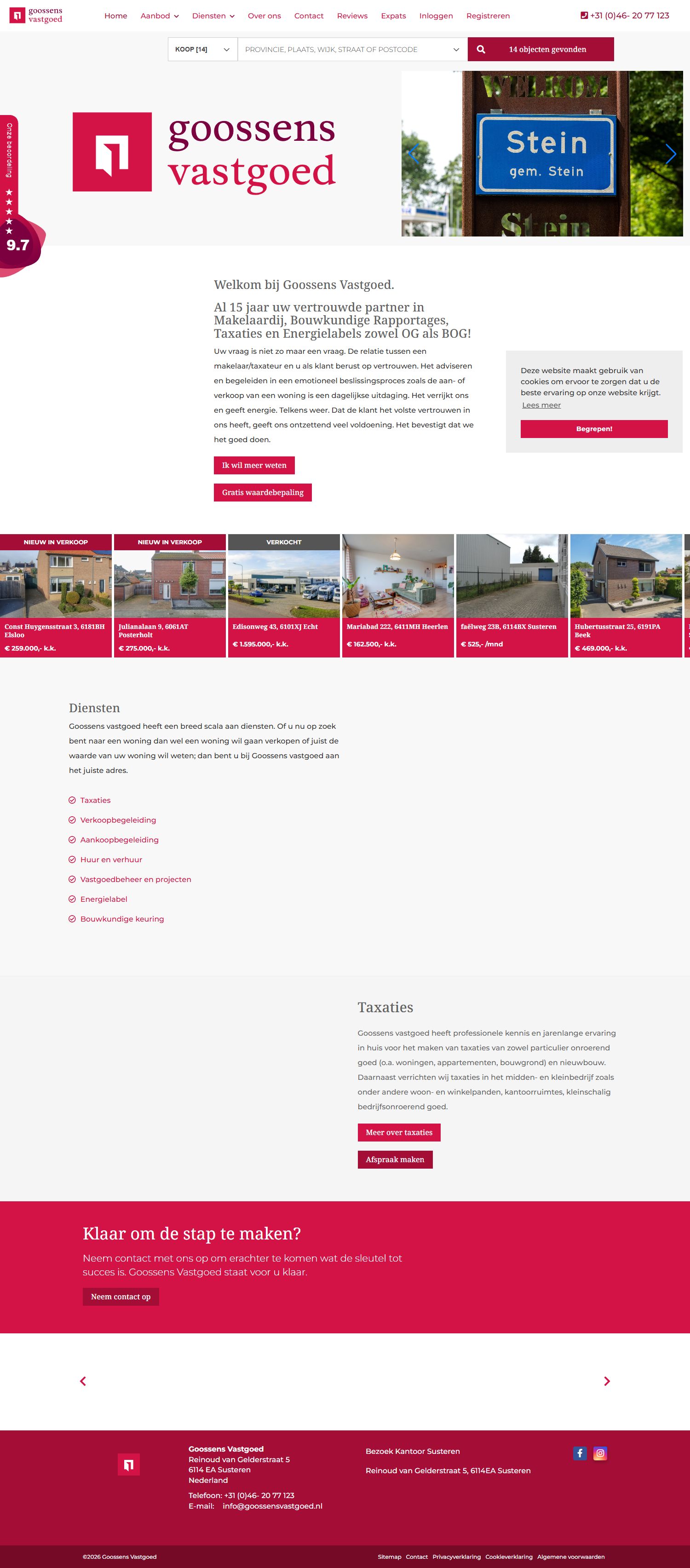 Screenshot van de website van www.goossensvastgoed.nl