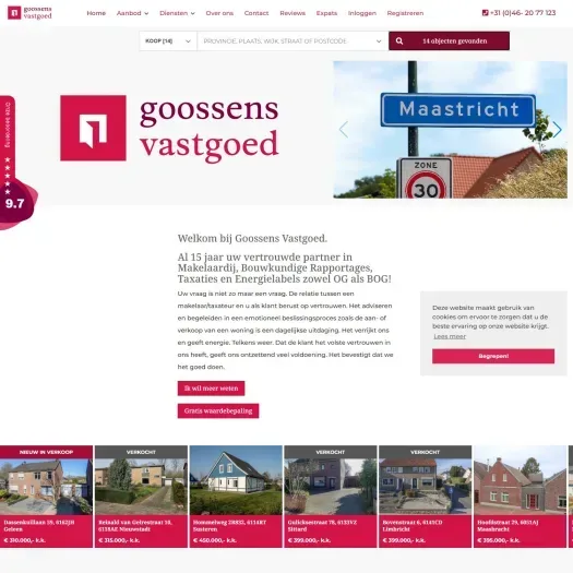 Screenshot van de website van www.goossensvastgoed.nl